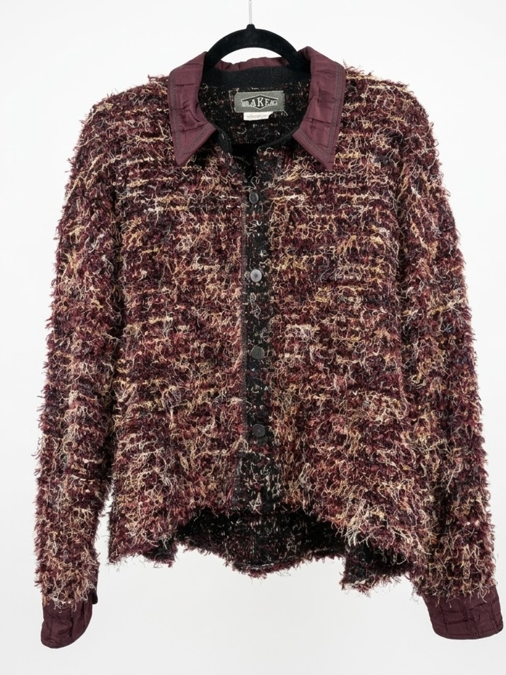 KRAKERZ Vintage Y2K Fuzzy Eyelash Knit Cardigan Jacket Burgundy Size Large